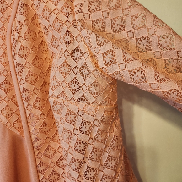 Aliens Fashions Vintage 1970's Coral Lace Upper Hostess Maxi Dress - Picture 4 of 4